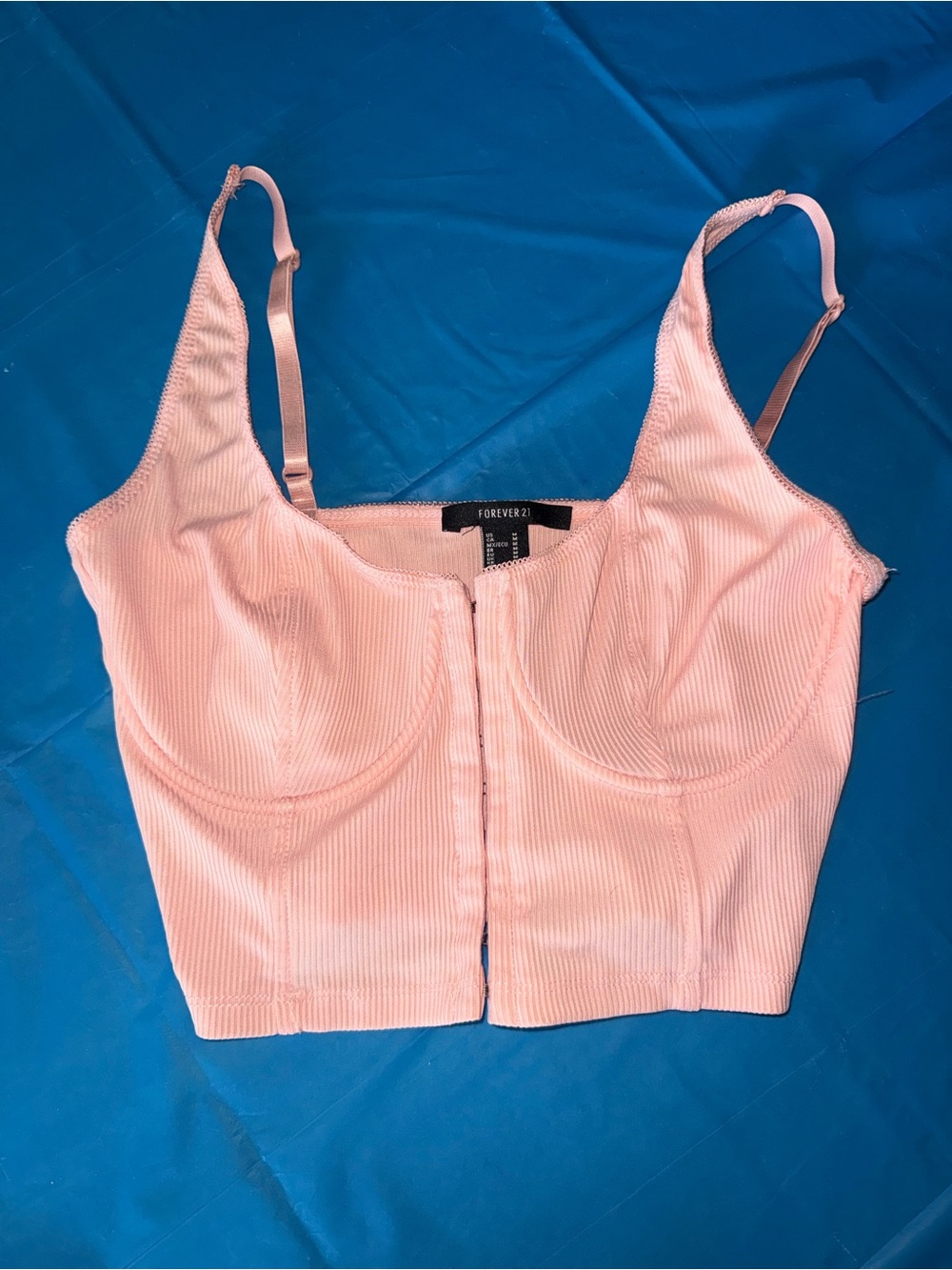 Forever 21 Blush Ribbed Bustier Crop Top with Front Hooks
